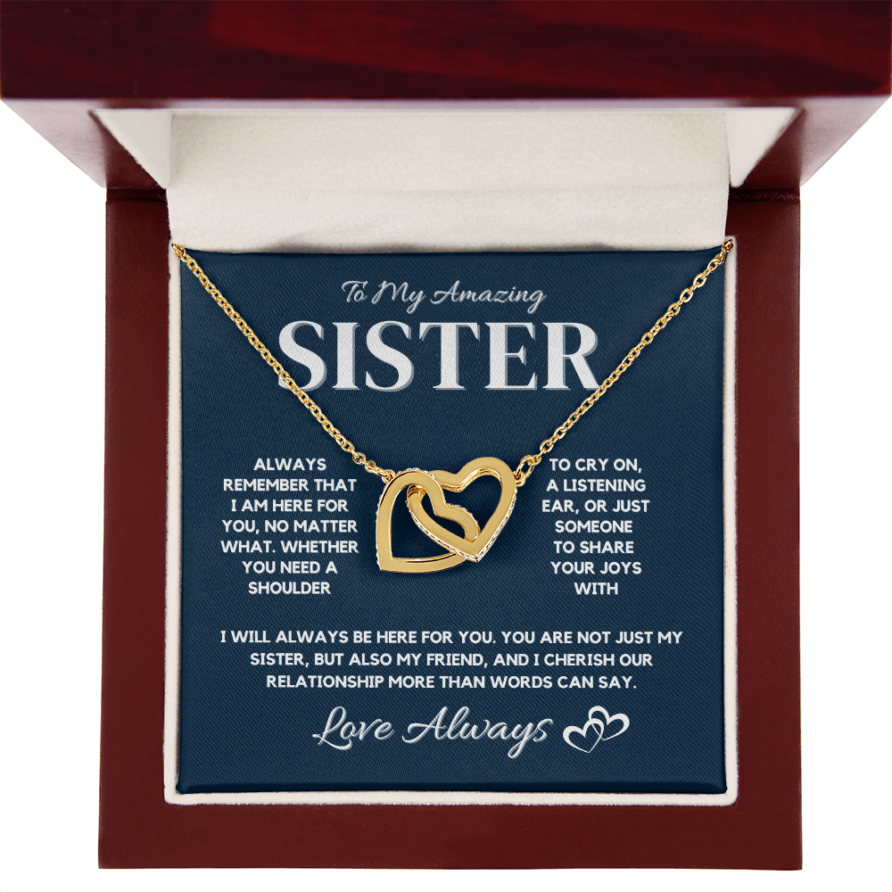 To My Amazing Sister – Interlocking Hearts Necklace with CZ Crystals