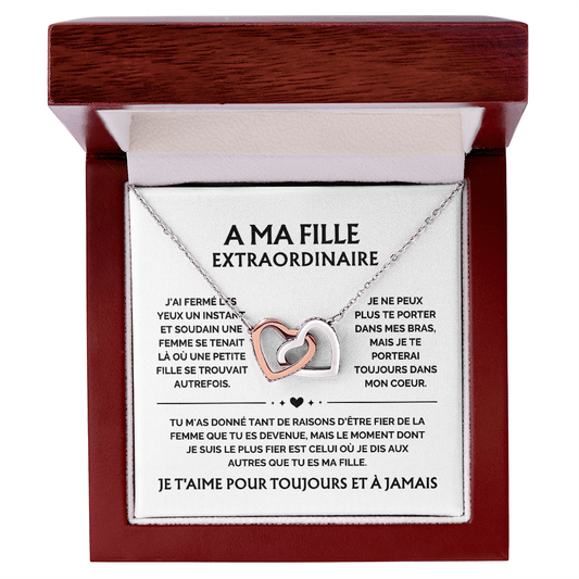 A Ma Fille - Collier Deux Coeurs Entrelacés – Or Rose