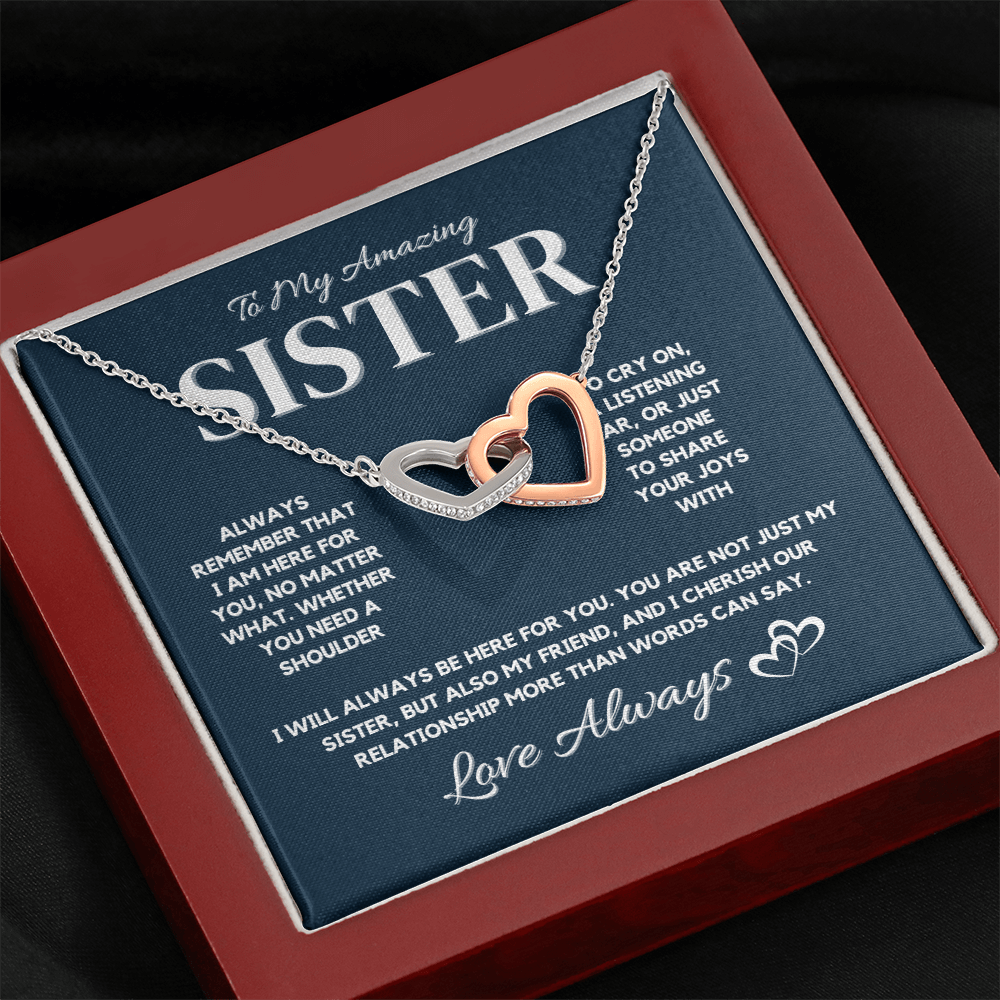 To My Amazing Sister – Interlocking Hearts Necklace with CZ Crystals