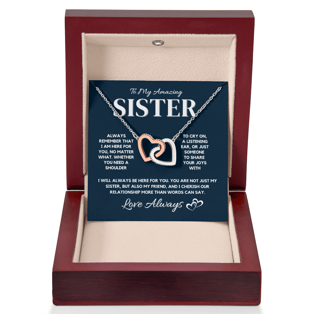 To My Amazing Sister – Interlocking Hearts Necklace with CZ Crystals