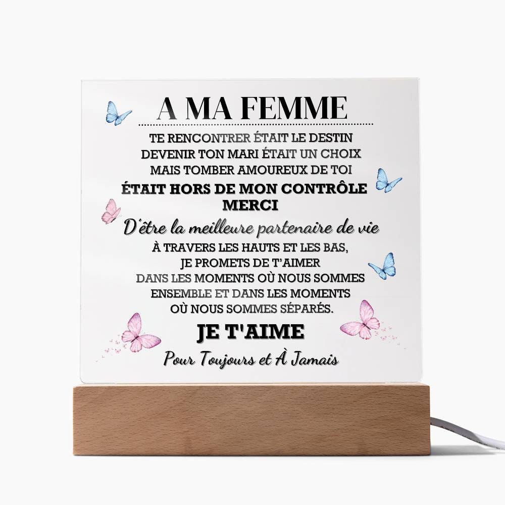 A Ma Femme – Plaque Acrylique avec LED