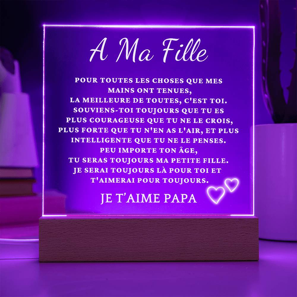 À Ma Fille - Plaque Lumineuse Personnalisée avec Message d'Amour de Papa