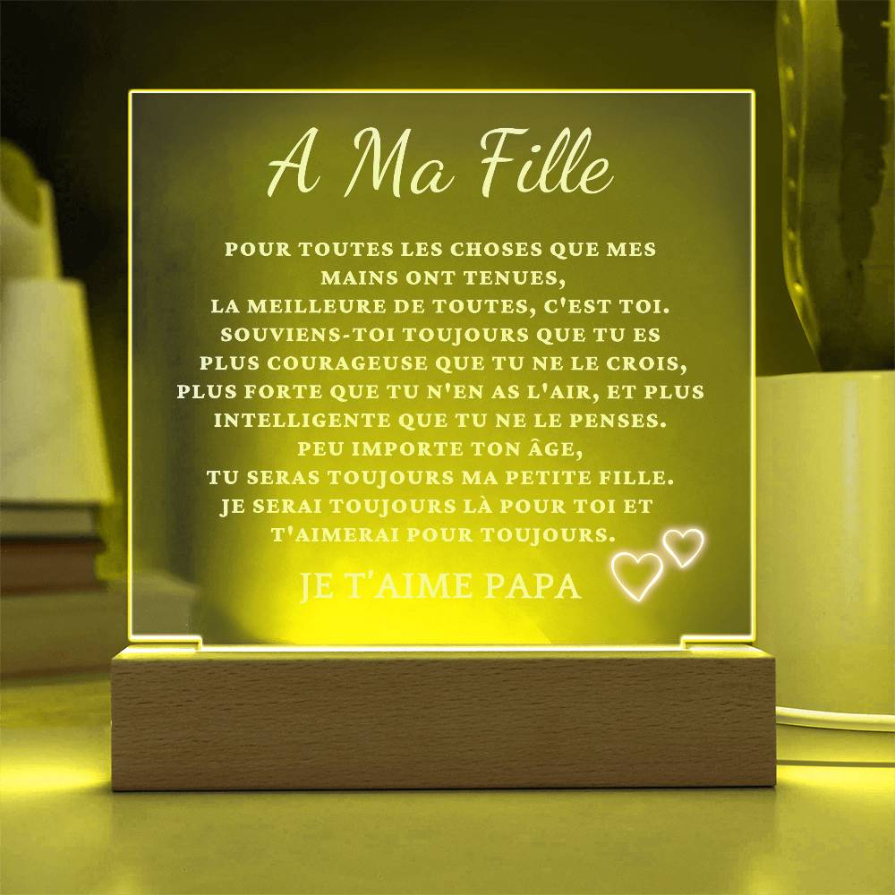 À Ma Fille - Plaque Lumineuse Personnalisée avec Message d'Amour de Papa