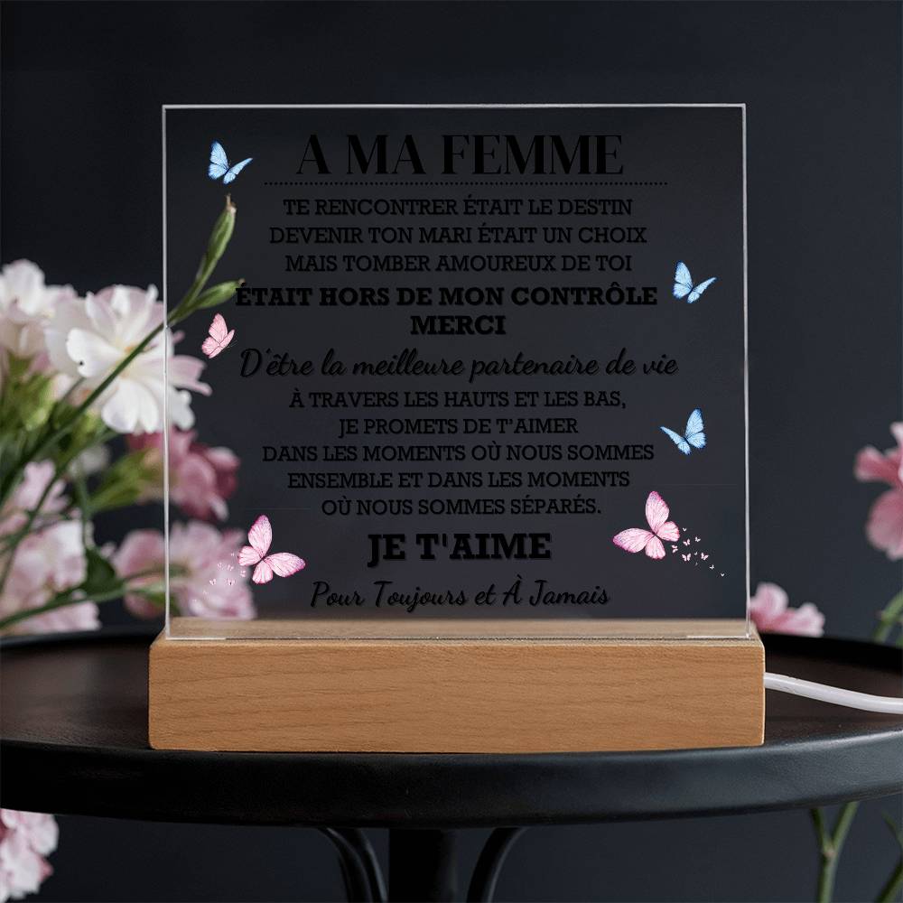 A Ma Femme – Plaque Acrylique avec LED