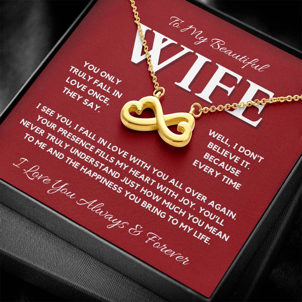 To My Wife - Endless Love Necklace | 14K Gold Infinity Heart Pendant Gift for Her