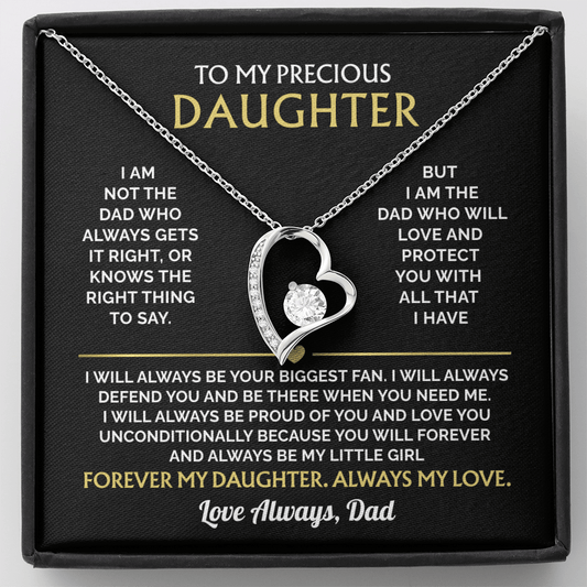 "To My Precious Daughter" heart necklace and message card gift set from Dad.