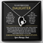 "To My Precious Daughter" heart necklace and message card gift set from Dad.