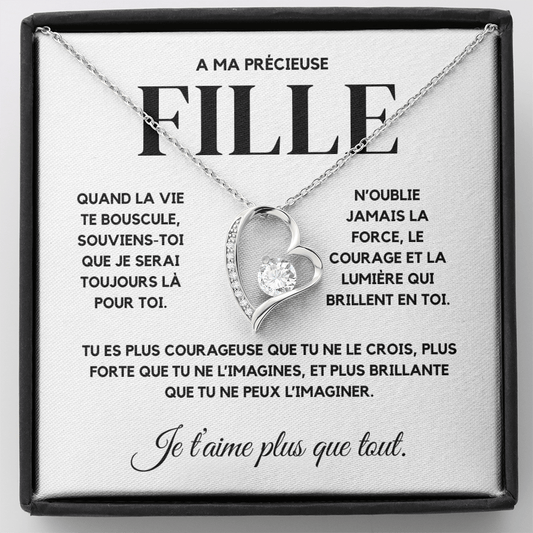 Necklace with heart-shaped pendant in a gift box with French text
