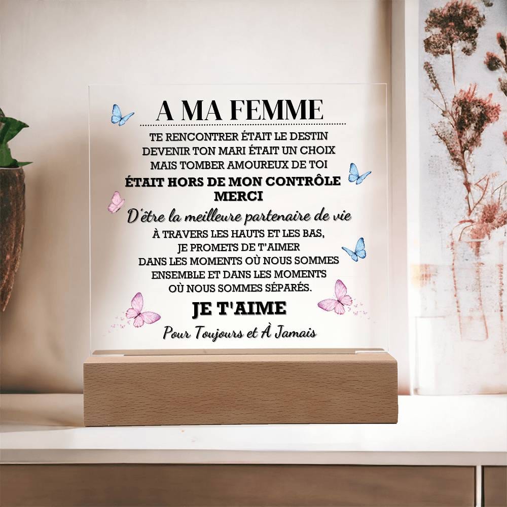 A Ma Femme – Plaque Acrylique avec LED