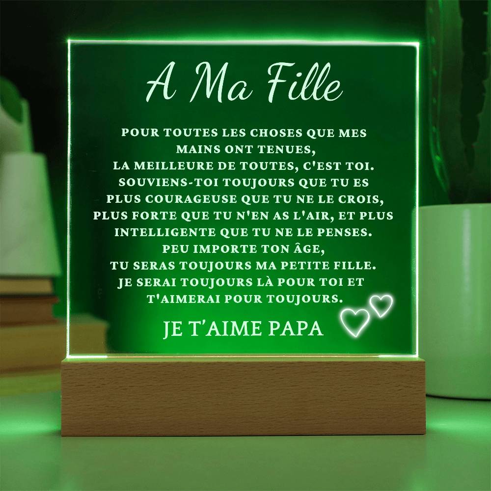 À Ma Fille - Plaque Lumineuse Personnalisée avec Message d'Amour de Papa