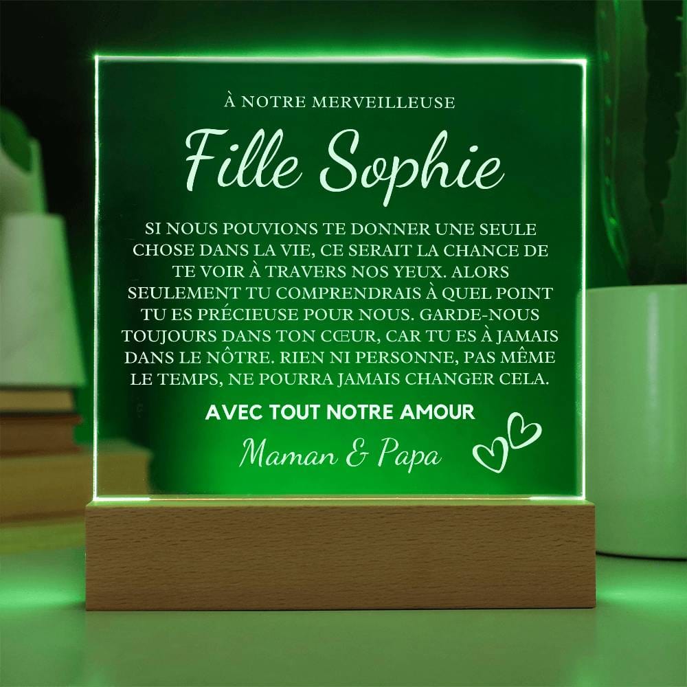 Cadeau Pour Notre Fille | Plaque Acrylique Personnalisée Pour Fille avec Base LED | Message d'Amour de Maman et Papa