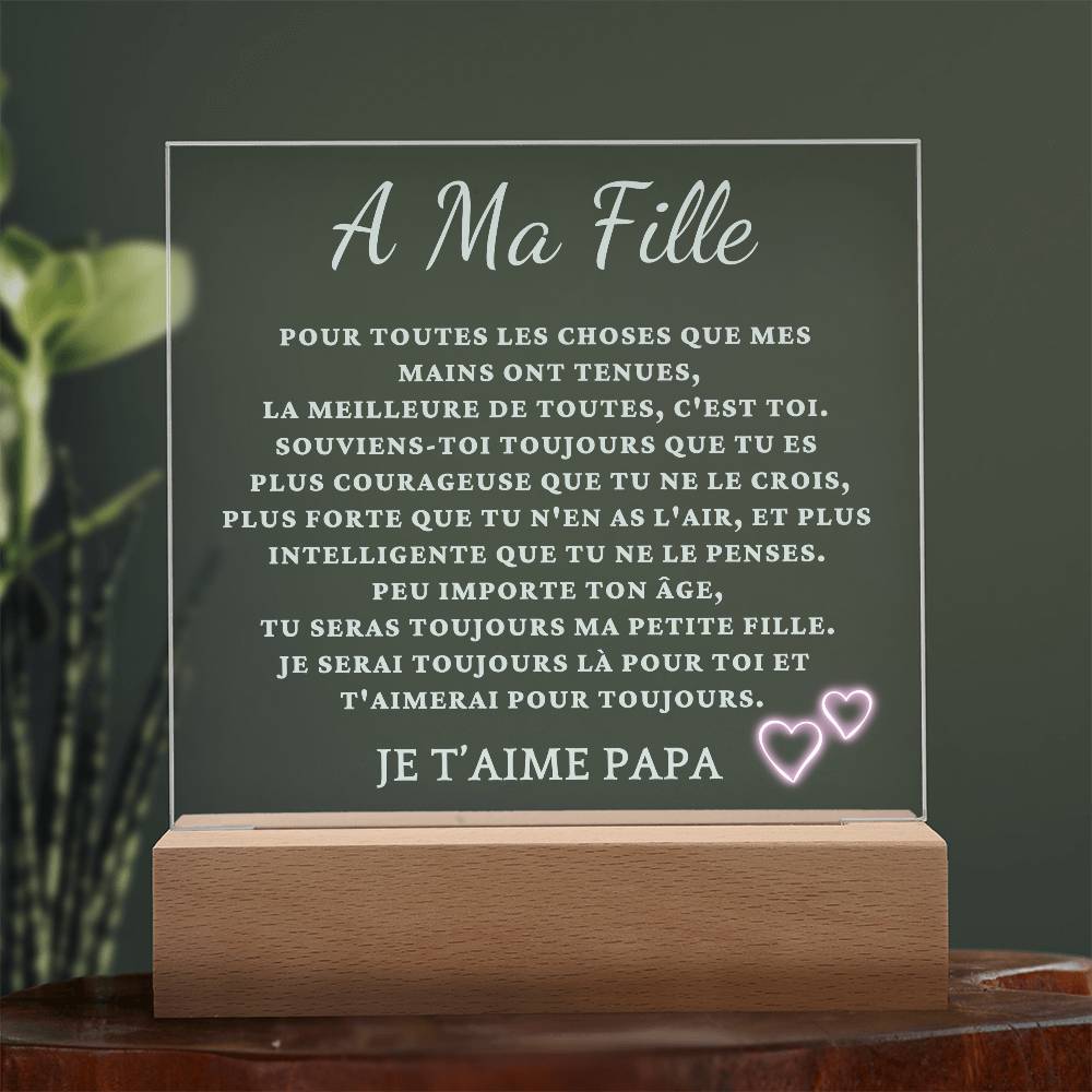 À Ma Fille - Plaque Lumineuse Personnalisée avec Message d'Amour de Papa