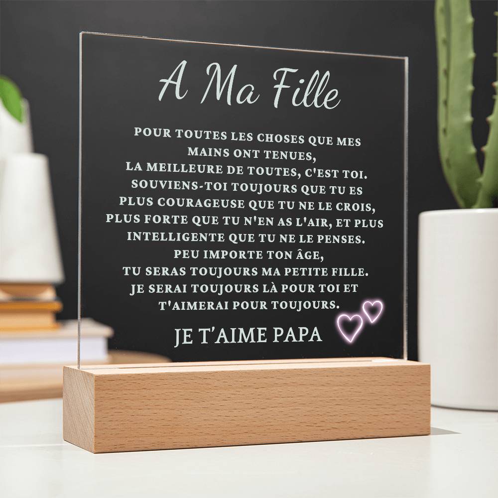 À Ma Fille - Plaque Lumineuse Personnalisée avec Message d'Amour de Papa