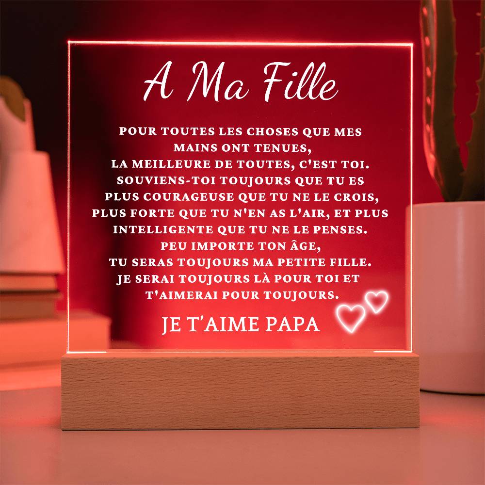 À Ma Fille - Plaque Lumineuse Personnalisée avec Message d'Amour de Papa