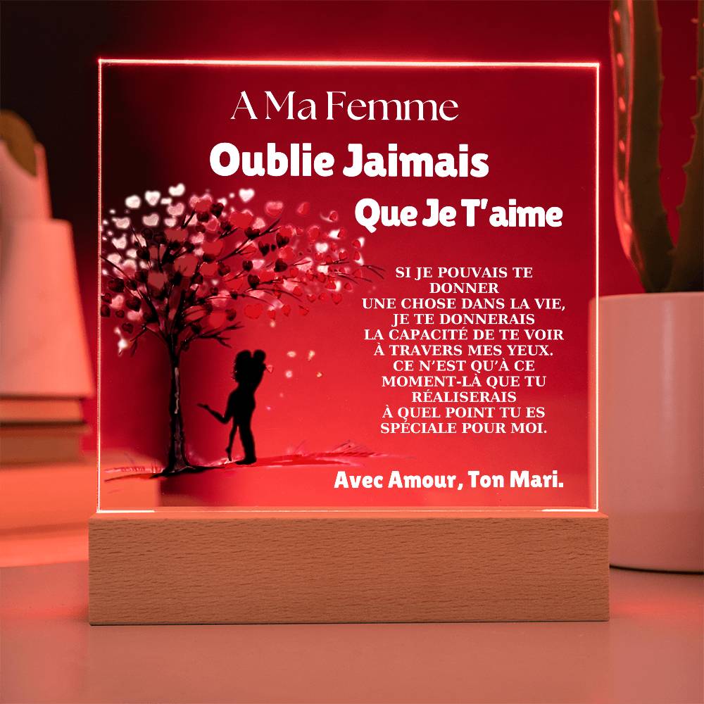 À Ma Femme - Oublie Jamais Que Je T'aime Plaque Personnalisée avec Message Romantique