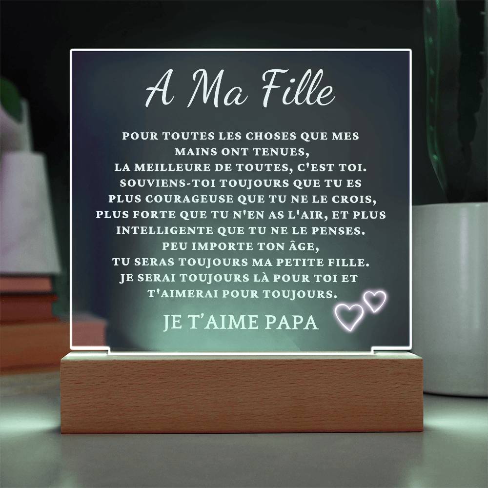 À Ma Fille - Plaque Lumineuse Personnalisée avec Message d'Amour de Papa