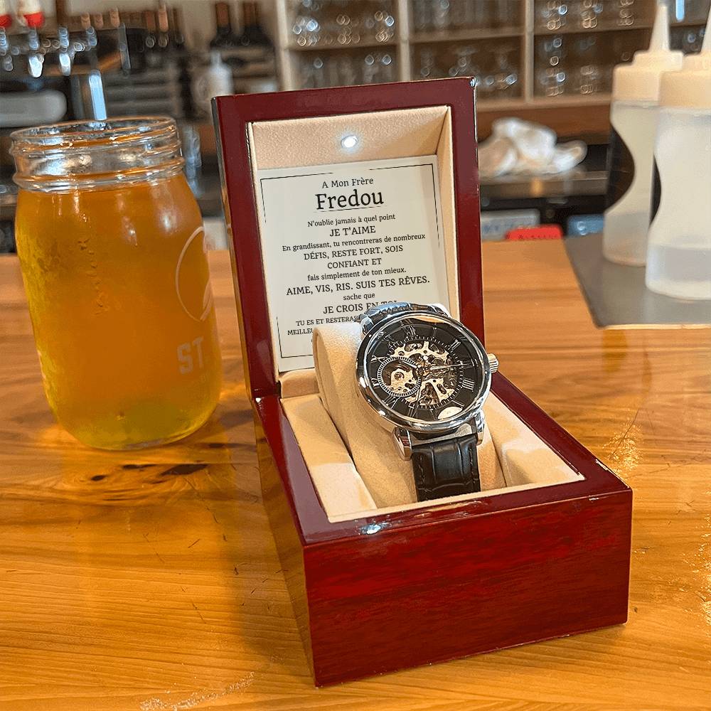 Montre Squelette "À Mon Frère" – Coffret Cadeau de Luxe Personnalisé