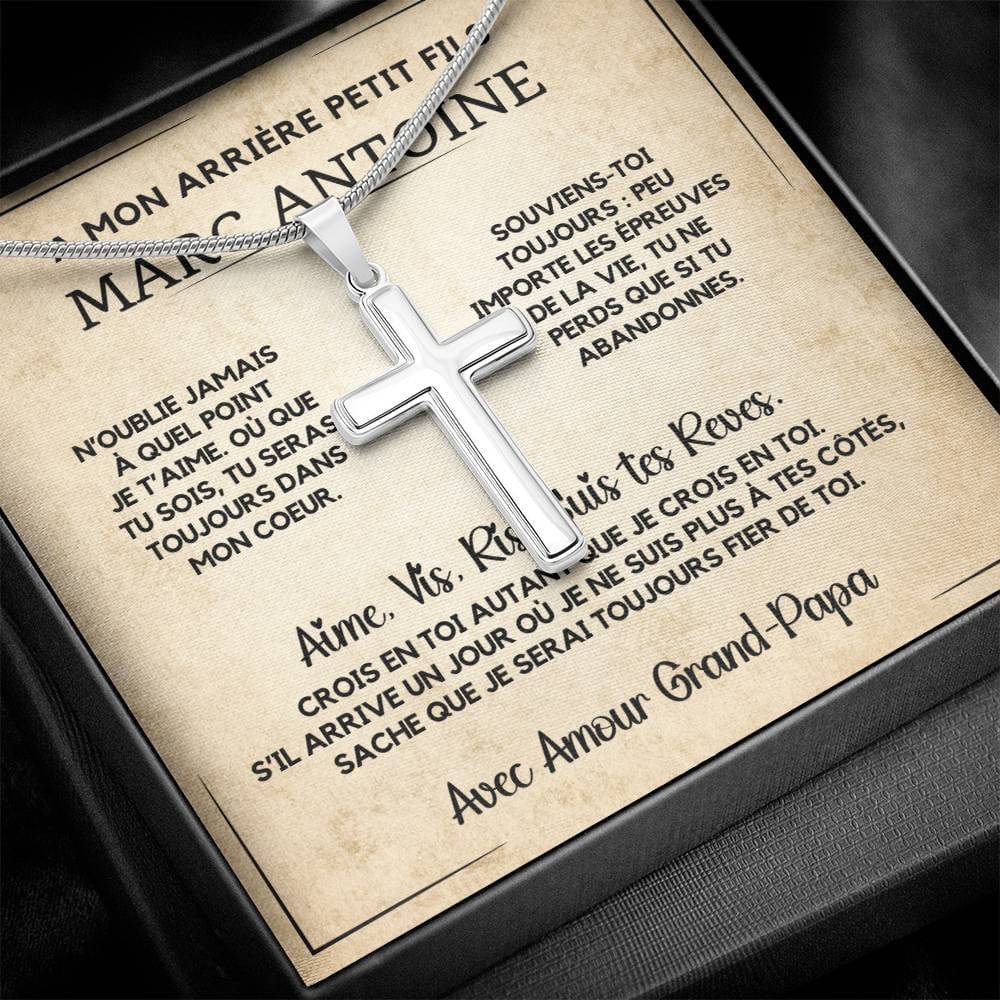 Cadeau Spécial pour Mon Arrière-Petit-Fils - Collier Croix en Acier Inoxydable