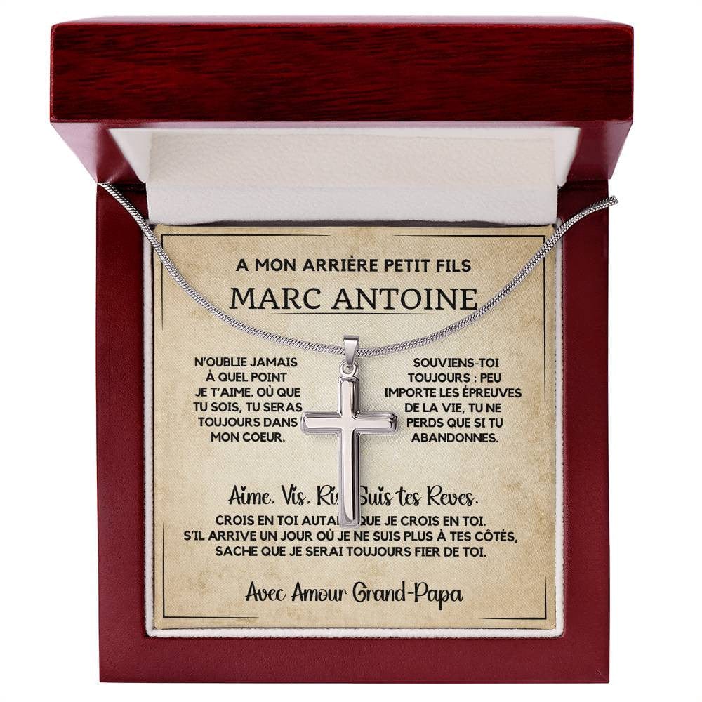 Cadeau Spécial pour Mon Arrière-Petit-Fils - Collier Croix en Acier Inoxydable