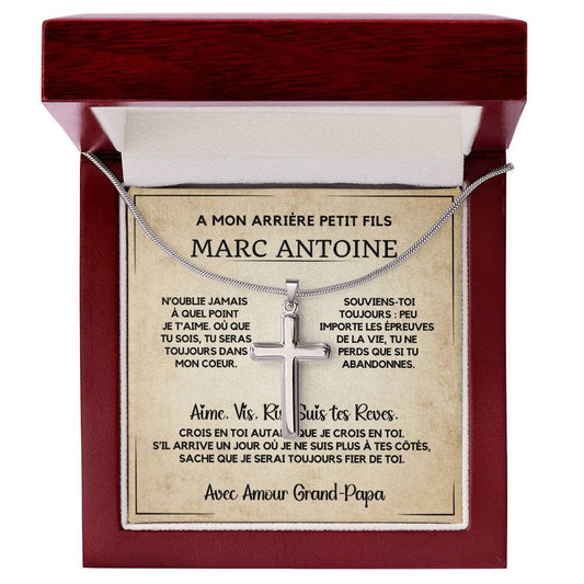 Cadeau Spécial pour Mon Arrière-Petit-Fils - Collier Croix en Acier Inoxydable