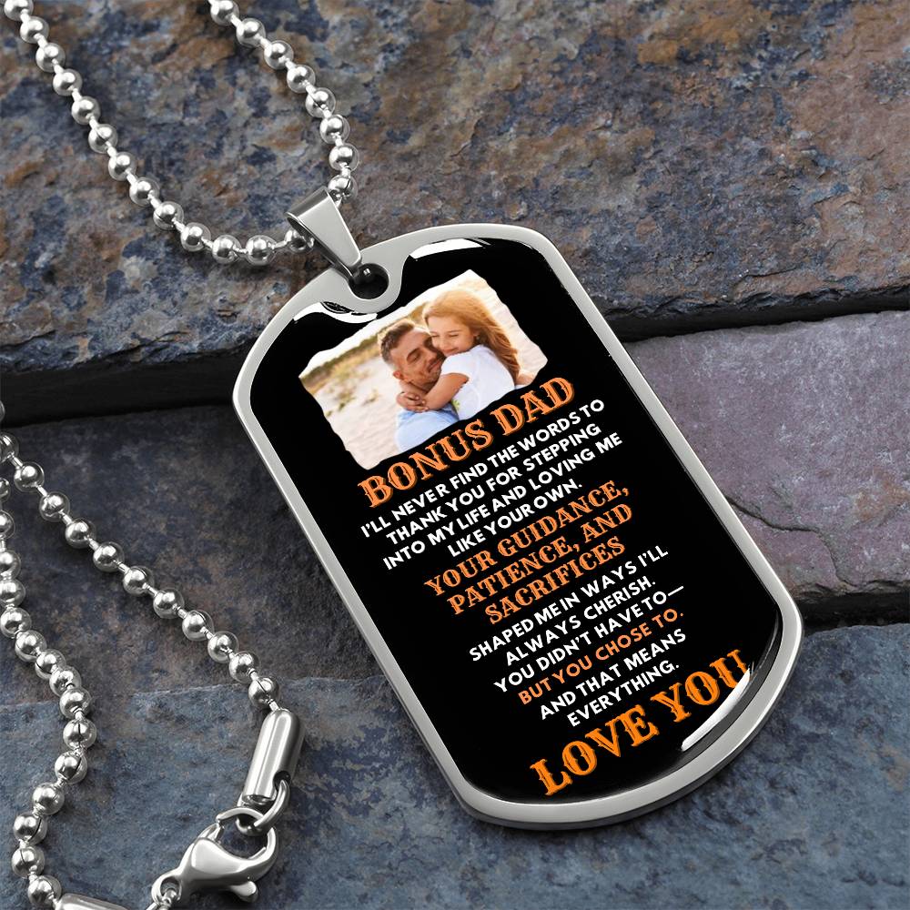 "Bonus Dad" Engraved Dog Tag Necklace – Customizable