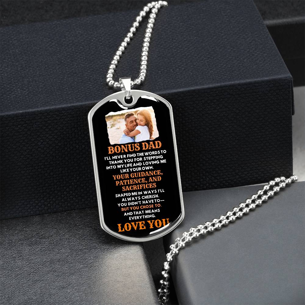 "Bonus Dad" Engraved Dog Tag Necklace – Customizable