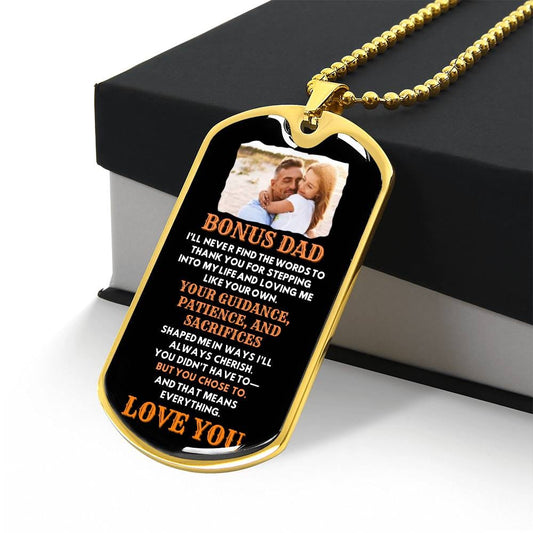 "Bonus Dad" Engraved Dog Tag Necklace – Customizable