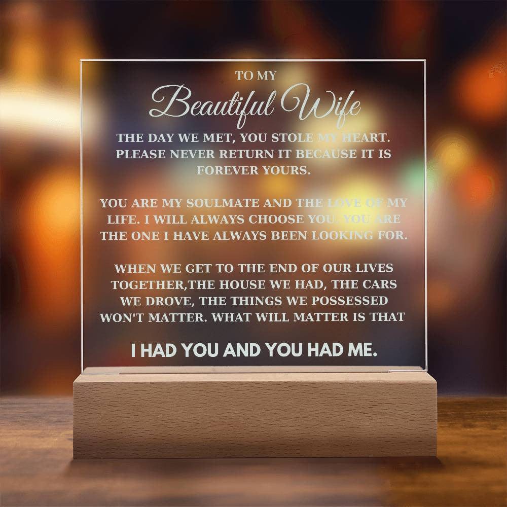 To My Beautiful Wife -  Romantic LED Acrylic Plaque - From Husband