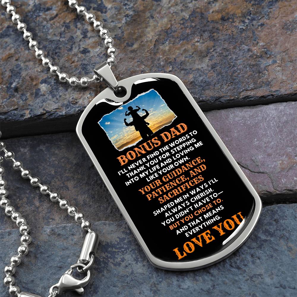"Bonus Dad" Engraved Dog Tag Necklace – Customizable