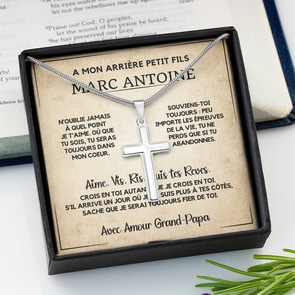 Cadeau Spécial pour Mon Arrière-Petit-Fils - Collier Croix en Acier Inoxydable