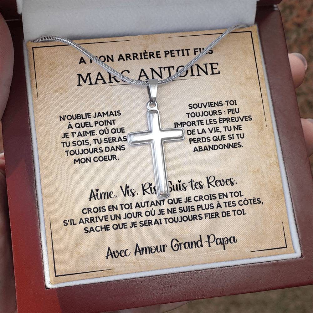 Cadeau Spécial pour Mon Arrière-Petit-Fils - Collier Croix en Acier Inoxydable