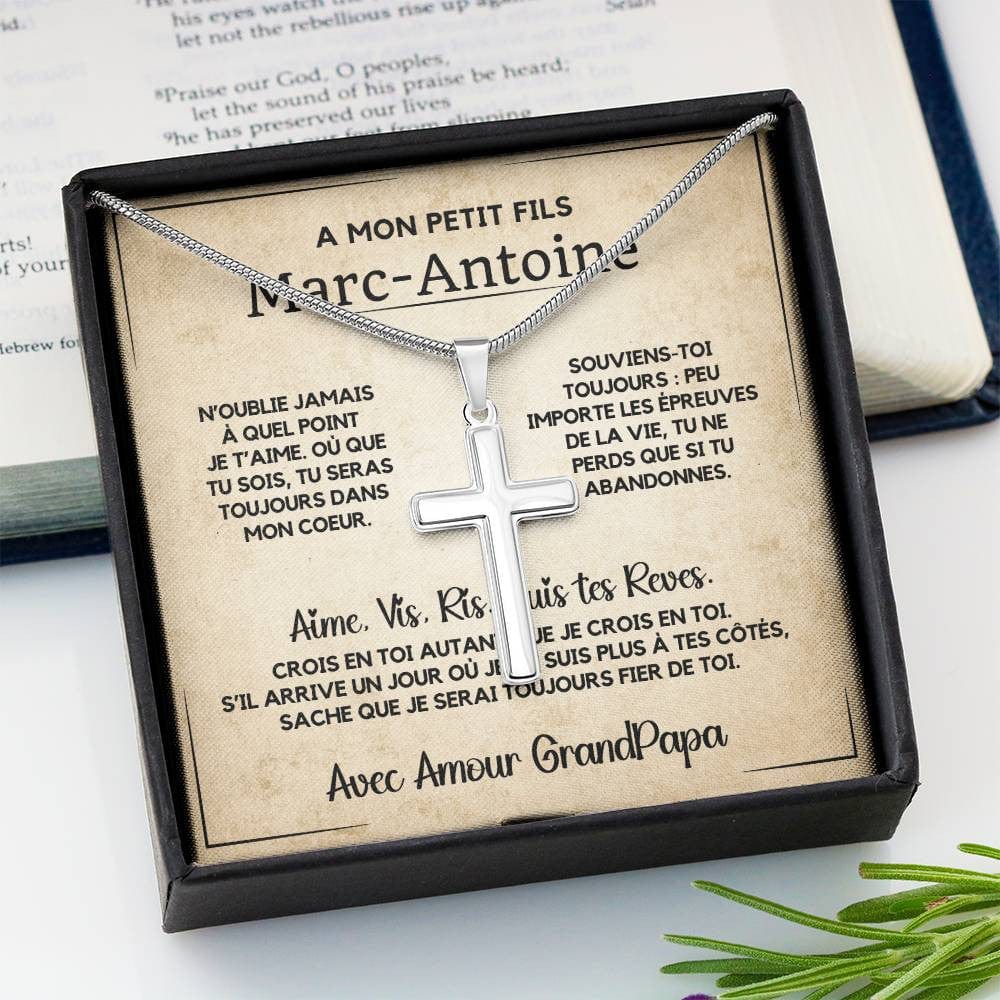 Cadeau pour Petit-Fils - Collier Croix avec Message Émotionnel