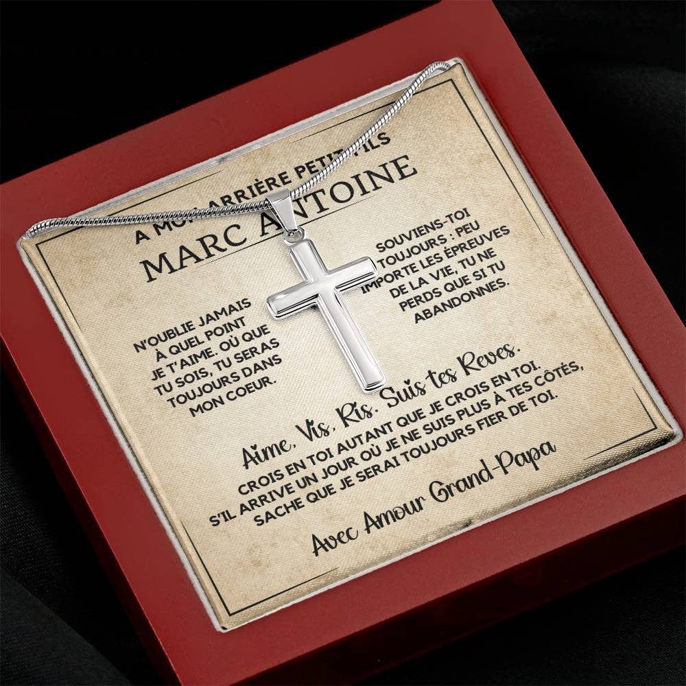 Cadeau Spécial pour Mon Arrière-Petit-Fils - Collier Croix en Acier Inoxydable