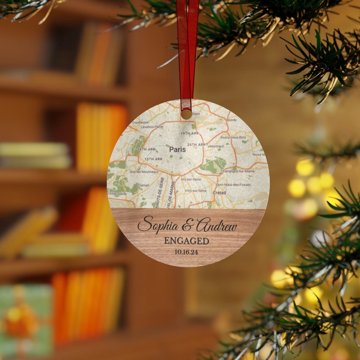 Engagement Christmas Ornament | Custom City Map & Photo Ornament