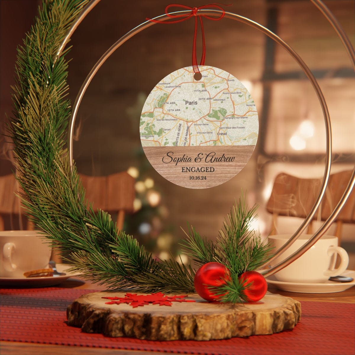 Engagement Christmas Ornament | Custom City Map & Photo Ornament