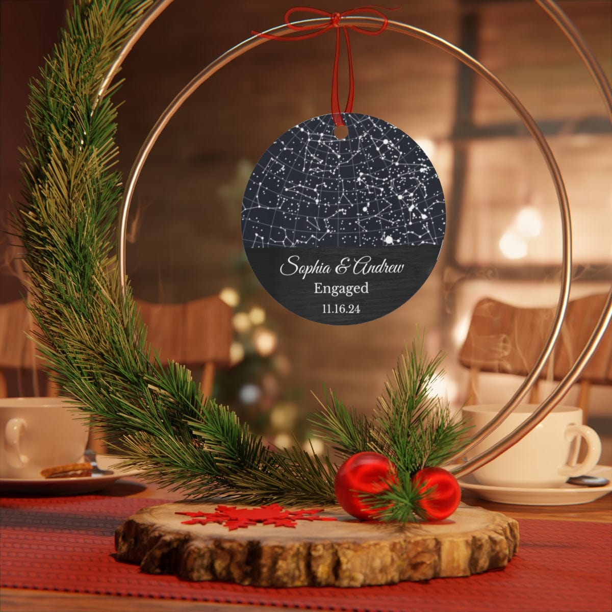 Christmas Ornament - Custom Engagement Star Map & Photo Ornament