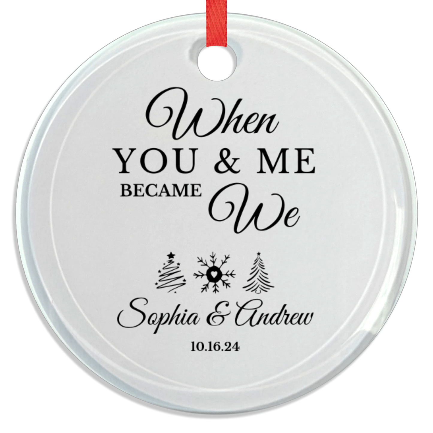 Personalized Couples Glass Ornament - Custom Names & Date - With Box