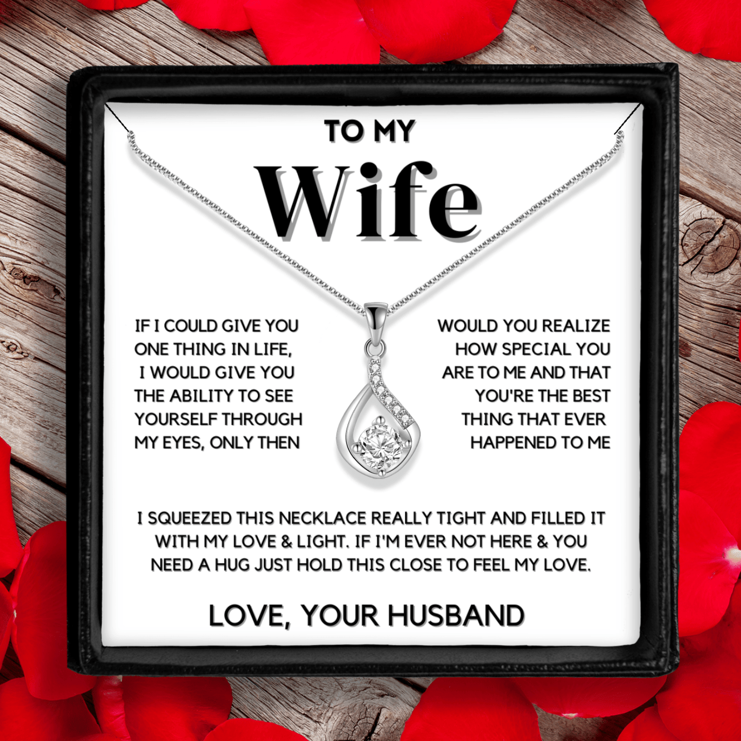 To My Wife – Love Drop 24k White Gold Necklace with Heartfelt Message