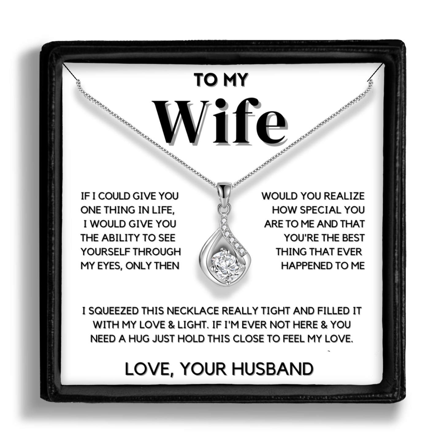 To My Wife – Love Drop 24k White Gold Necklace with Heartfelt Message