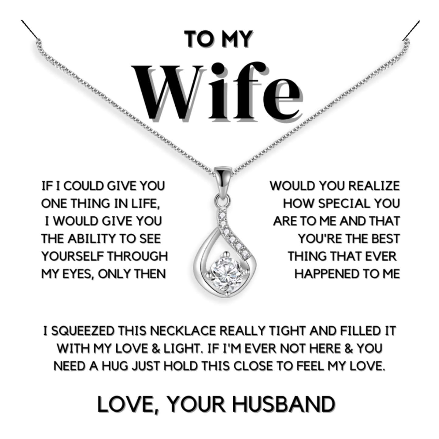 To My Wife – Love Drop 24k White Gold Necklace with Heartfelt Message