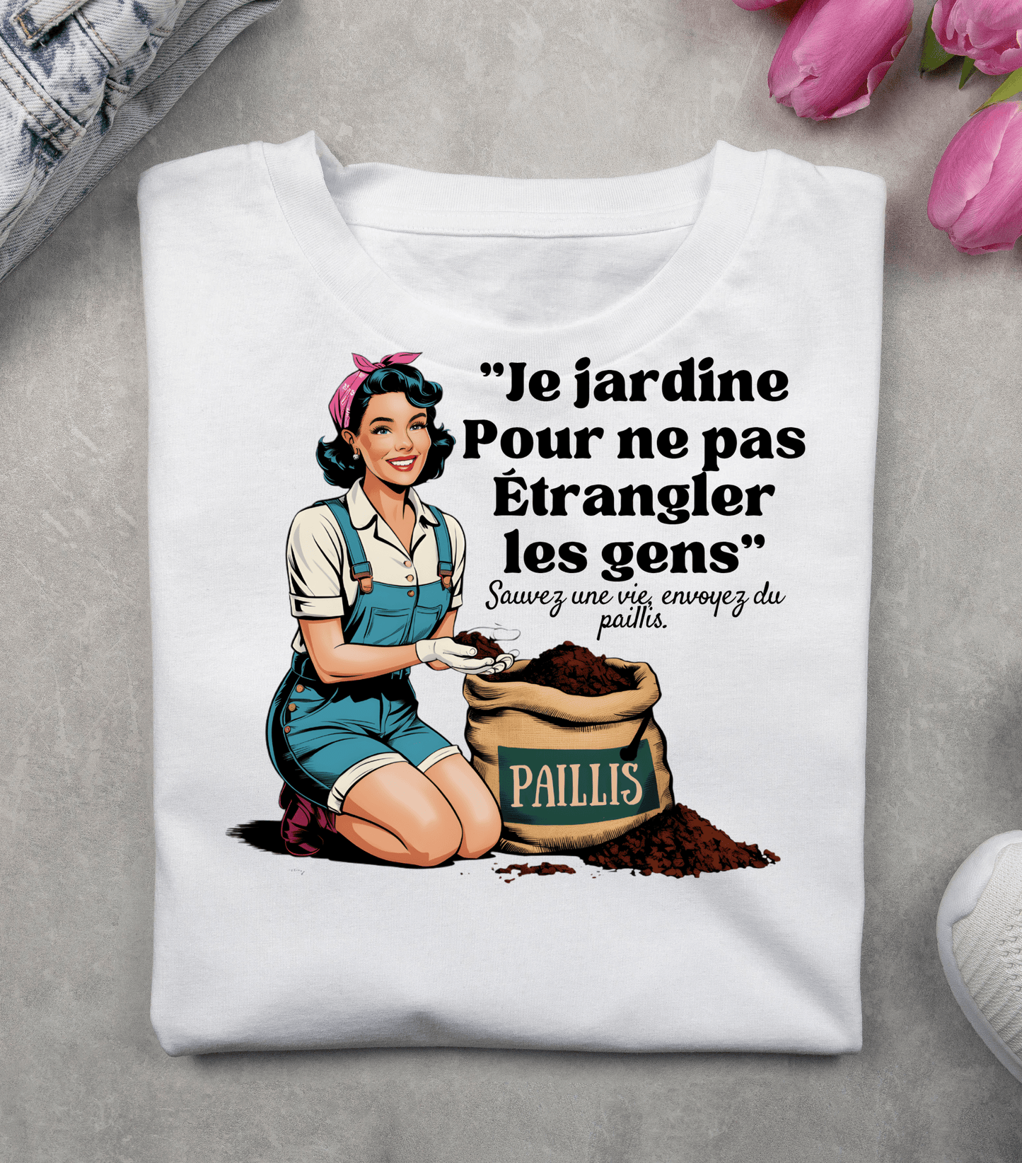 T-shirt Humour Jardinier - "Sauvez une vie, envoyez du paillis"